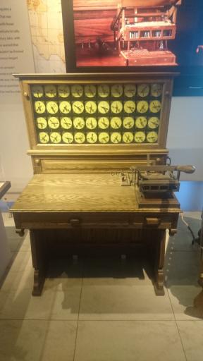 This machine was used for processing US Census records in 1980, the data being fed by punch cards. This system of using punched cards was created by Herman Hollerith.